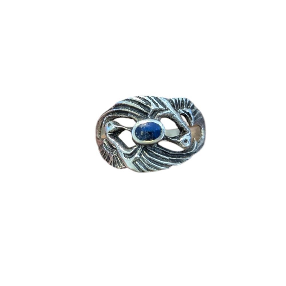 Lapis Lazuli Sterling Silver 925 Swans Intertwined Weave‎ Ring Wedding Love Boho
